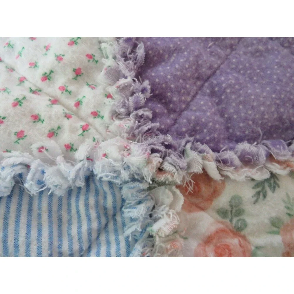 Flannel Rag Quilt With Batting, 50x64, Roses and Butterflies